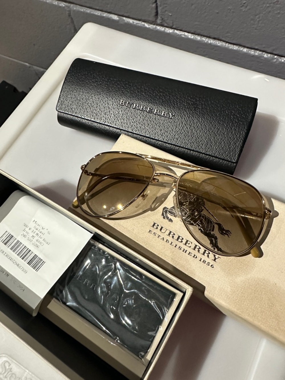 Burberry Gold Frame Sunglasses with Brown Lenses
